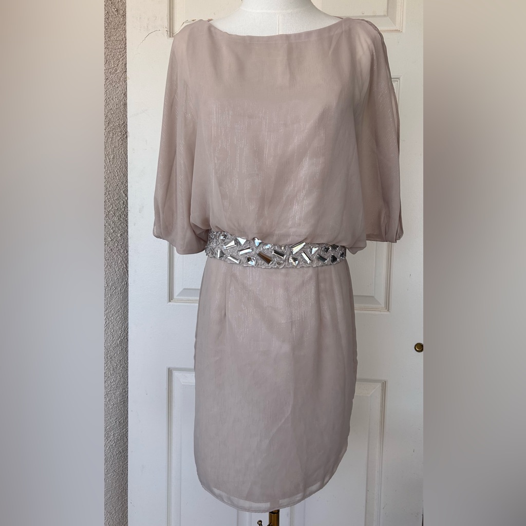 Bisou Bisou Brand Cocktail Dress Bling Champagne Color Size 8